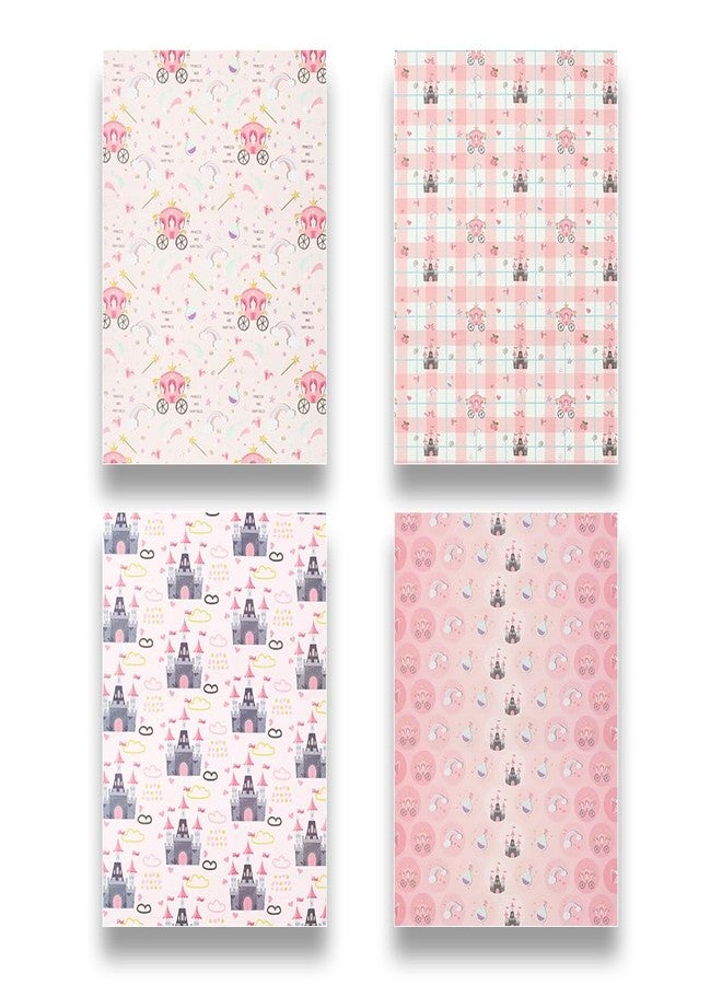 Unigift Pink Gift Wrapping Paper, 4 Folded Sheets Kraft Birthday Wrapping Paper Castle Carriage Fairy Tales Princess Magical Gift Wrap Paper 20x28 inch for Girl Women Birthday Party Baby Shower Christmas - Image 3